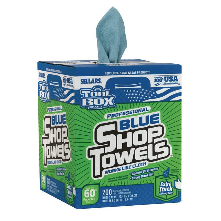 SELLARS ABSORBENT MATERIALS, . TOOLBOX Blue Shop Towels, 1-Ply, 10 x 12, Blue, 200 Sheets/Box, 4 Boxes/Carton (SLR55202) thumbnail 2