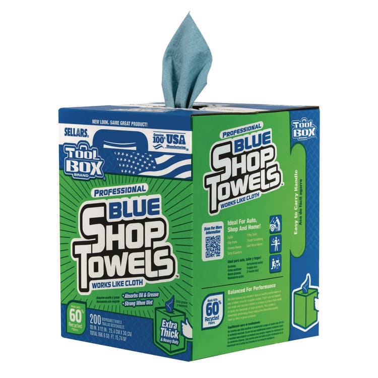 SELLARS ABSORBENT MATERIALS, . TOOLBOX Blue Shop Towels, 1-Ply, 10 x 12, Blue, 200 Sheets/Box, 4 Boxes/Carton (SLR55202) thumbnail 3