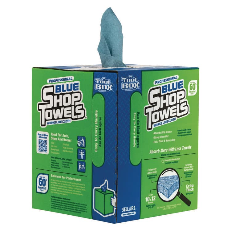 SELLARS ABSORBENT MATERIALS, . TOOLBOX Blue Shop Towels, 1-Ply, 10 x 12, Blue, 200 Sheets/Box, 4 Boxes/Carton (SLR55202) thumbnail 4