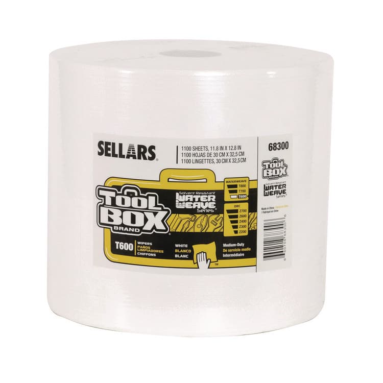 SELLARS ABSORBENT MATERIALS, . TOOLBOX WaterWeave T600 Wipers, 1-Ply, 11.8 x 12.8, White, 1,100 Sheets/Roll (SLR68300)