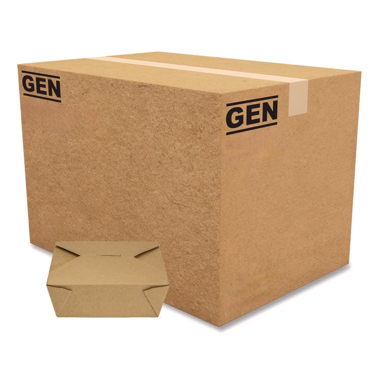 GEN Reclosable Kraft Take-Out Box, 48 oz, 6.93 x 5.62 x 2.4, Brown, Paper, 300/Carton (GENPAPERBOX8)