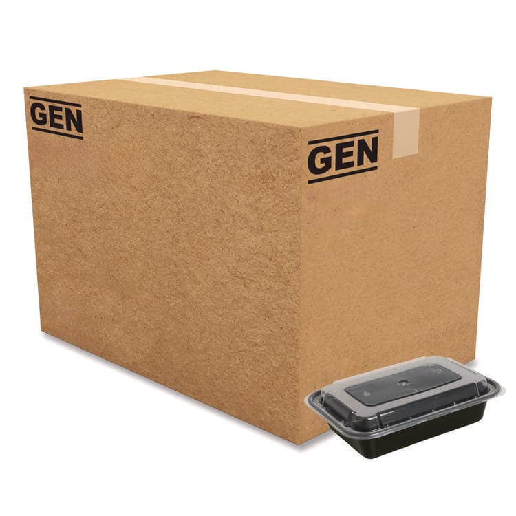 GEN Microwavable Food Container with Lid, Rectangular, 16 oz, 7.48 x 5.03 x 2.04, Black/Clear, Plastic, 150/Carton (GENTORECT16)