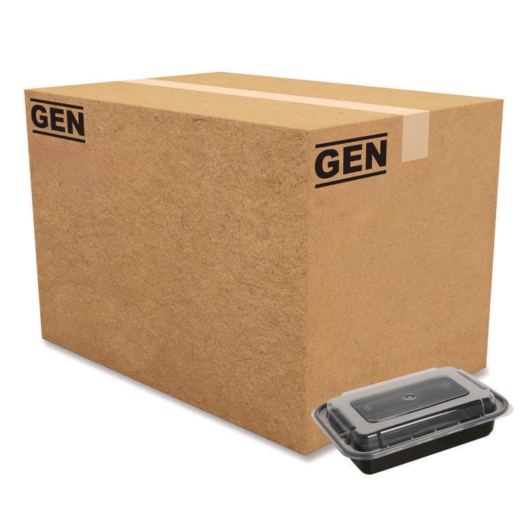 GEN Microwavable Food Container with Lid, Rectangular, 24 oz, 7.48 x 5.03 x 2.48, Black/Clear, Plastic, 150/Carton (GENTORECT24)