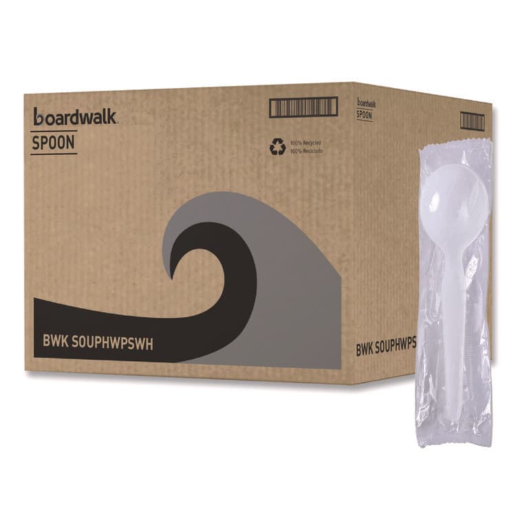 BOARDWALK Heavyweight Polystyrene Cutlery, Soup Spoon, Plastic, White, 1,000/Carton (BWKSOUPHWPSWH)