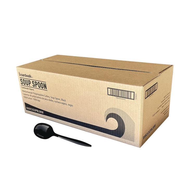 BOARDWALK Mediumweight Polypropylene Cutlery, Soup Spoon, Plastic, Black, 1,000/Carton (BWKSOUPBLMW)