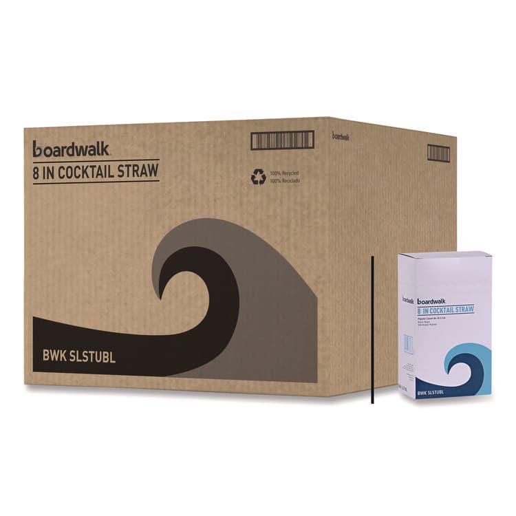 BOARDWALK Cocktail Straws, 8", Polypropylene, Black, 500/Pack, 10 Packs/Carton (BWKSLSTUBL)