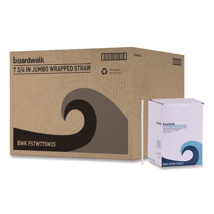 BOARDWALK Flexible Wrapped Straws, 7.75", Plastic, White, 500/Pack, 20 Packs/Carton (BWKFSTW775W25)