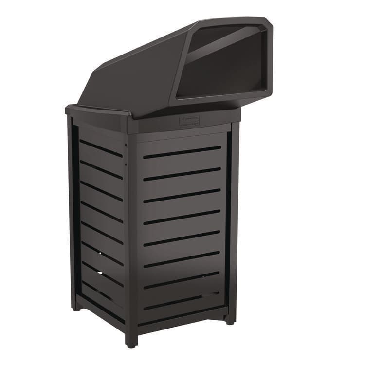SUNCAST CORPORATION Outdoor Decorative Metal Square Trash Can with Chute Lid, 30 gal, Metal, Black (SUAMTCSQ305)