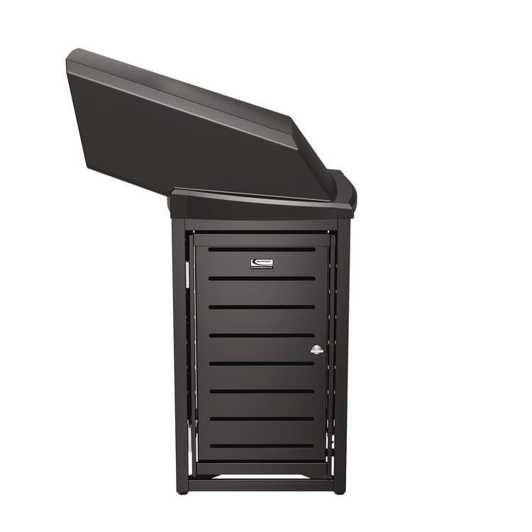 SUNCAST CORPORATION Outdoor Decorative Metal Square Trash Can with Chute Lid, 30 gal, Metal, Black (SUAMTCSQ305) thumbnail 2