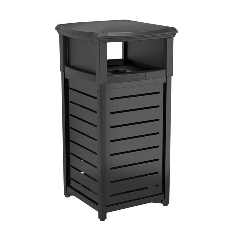 SUNCAST CORPORATION Outdoor Decorative Metal Square Trash Can with Two-Way Lid, 29 gal, Plastic, Black (SUAMTCSQ300)