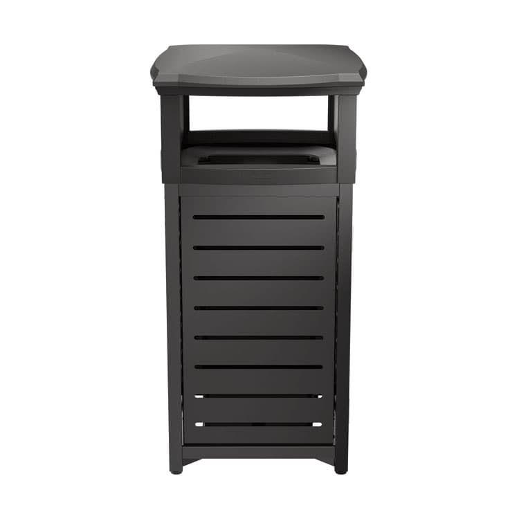 SUNCAST CORPORATION Outdoor Decorative Metal Square Trash Can with Two-Way Lid, 29 gal, Plastic, Black (SUAMTCSQ300) thumbnail 4