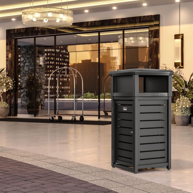 SUNCAST CORPORATION Outdoor Decorative Metal Square Trash Can with Two-Way Lid, 29 gal, Plastic, Black (SUAMTCSQ300) thumbnail 2