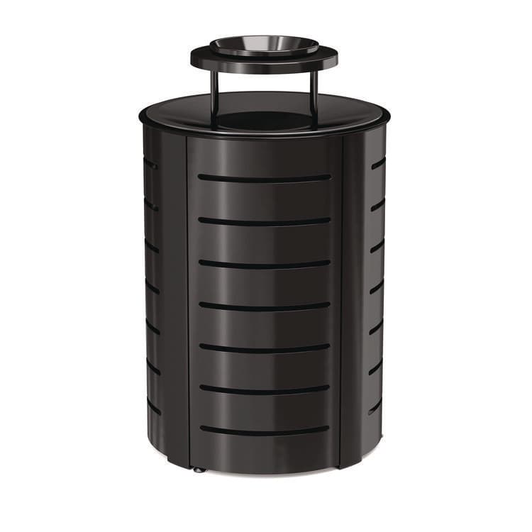SUNCAST CORPORATION Outdoor Decorative Metal Trash Can with Metal Lid with Ash Bonnet, 35.38 gal, Metal, Black (SUAMTCRND3502) thumbnail 4