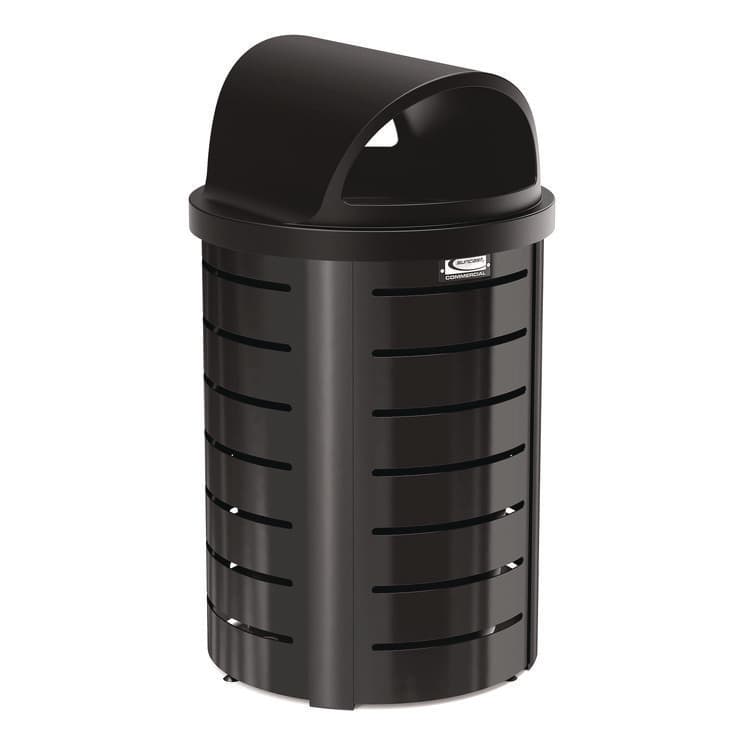 SUNCAST CORPORATION Outdoor Decorative Metal Trash Can with Roto-Molded Lid, 35.38 gal, Plastic, Black (SUAMTCRND3501)