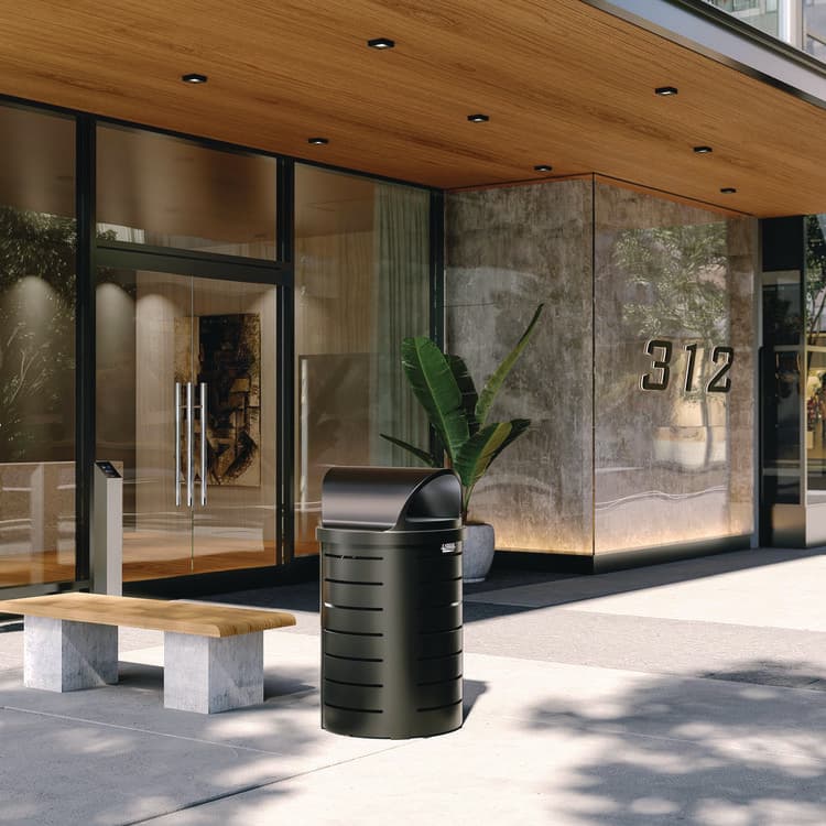 SUNCAST CORPORATION Outdoor Decorative Metal Trash Can with Roto-Molded Lid, 35.38 gal, Plastic, Black (SUAMTCRND3501) thumbnail 2