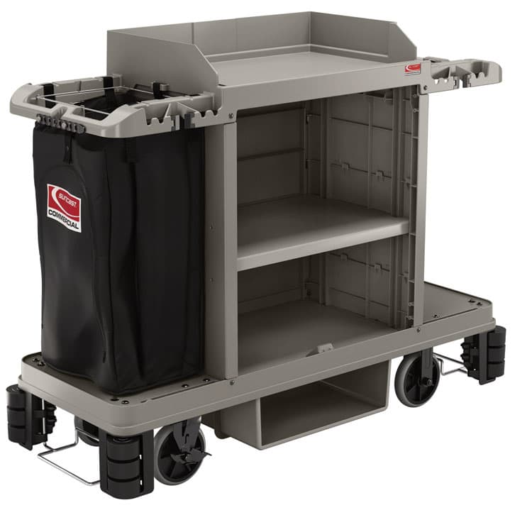 SUNCAST CORPORATION Partially Assembled Premium Housekeeping Cart, Plastic, 1 Shelf, 24 x 62.13 x 49.75, Platinum (SUAHKC2052)