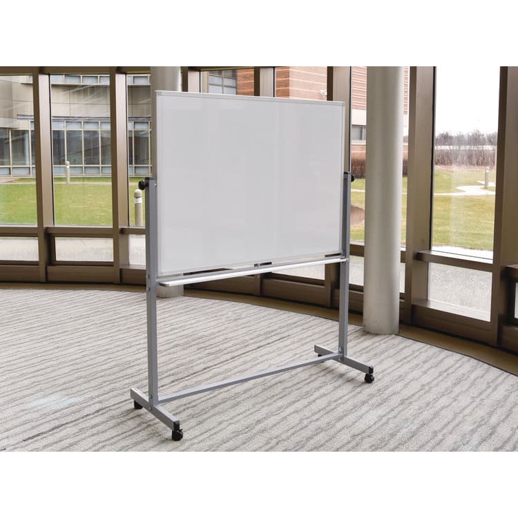LUXOR WORKSPACES, LLC Mobile Magnetic Whiteboard, 48" x 36", White Surface, Silver Aluminum Frame (LXCMB4836WW) thumbnail 3