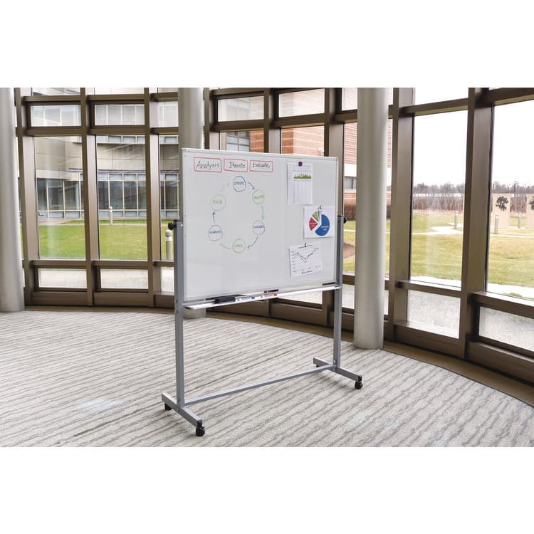 LUXOR WORKSPACES, LLC Mobile Magnetic Whiteboard, 60" x 40", White Surface, Silver Aluminum Frame (LXCMB6040WW) thumbnail 4