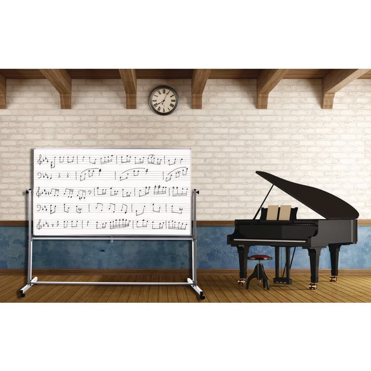 LUXOR WORKSPACES, LLC Mobile Music Staff Whiteboard, Dual-Sided Music Notation, 72" x 48", White Surface, Silver Aluminum Frame (LXCMB7248MM) thumbnail 3