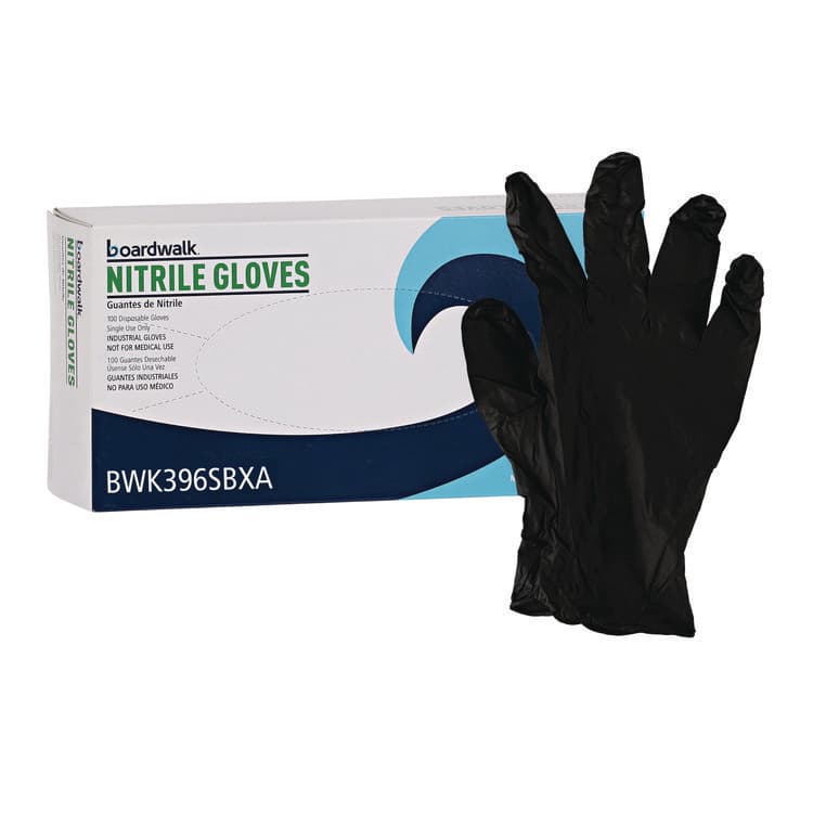 BOARDWALK 396 Series Disposable General-Purpose Nitrile Gloves, Powder-Free, Small, 4.4 mil Thick, 9.5" Long, Black, 100/Box (BWK396SBXA)