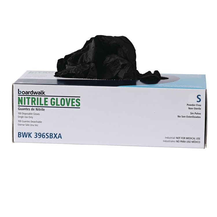 BOARDWALK 396 Series Disposable General-Purpose Nitrile Gloves, Powder-Free, Small, 4.4 mil Thick, 9.5" Long, Black, 100/Box (BWK396SBXA) thumbnail 4