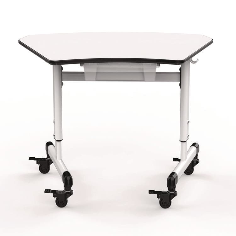 LUXOR WORKSPACES, LLC Height-Adjustable Trapezoid Student Desk with Drawer, 60.25 x 21 x 32 to 38, White (LXCMBSDESK) thumbnail 2