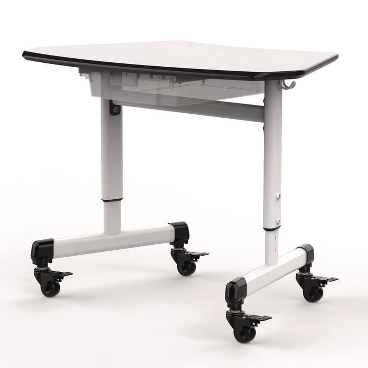 LUXOR WORKSPACES, LLC Height-Adjustable Trapezoid Student Desk with Drawer, 60.25 x 21 x 32 to 38, White (LXCMBSDESK) thumbnail 3