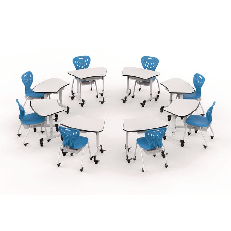 LUXOR WORKSPACES, LLC Height-Adjustable Trapezoid Student Desk with Drawer, 60.25 x 21 x 32 to 38, White (LXCMBSDESK) thumbnail 4