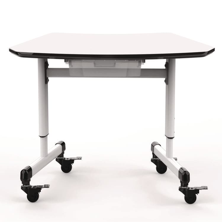 LUXOR WORKSPACES, LLC Height-Adjustable Trapezoid Student Desk with Drawer, 60.25 x 21 x 32 to 38, White (LXCMBSDESK)