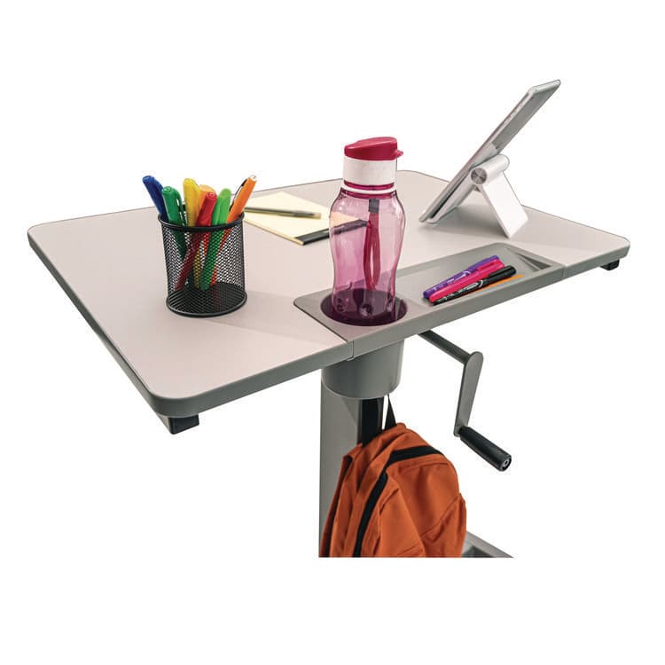 LUXOR WORKSPACES, LLC Sit Stand Student Desk with Crank Handle, 27.5 x 19.5 x 26.25 to 42, White/Gray (LXCSTUDENTC) thumbnail 2