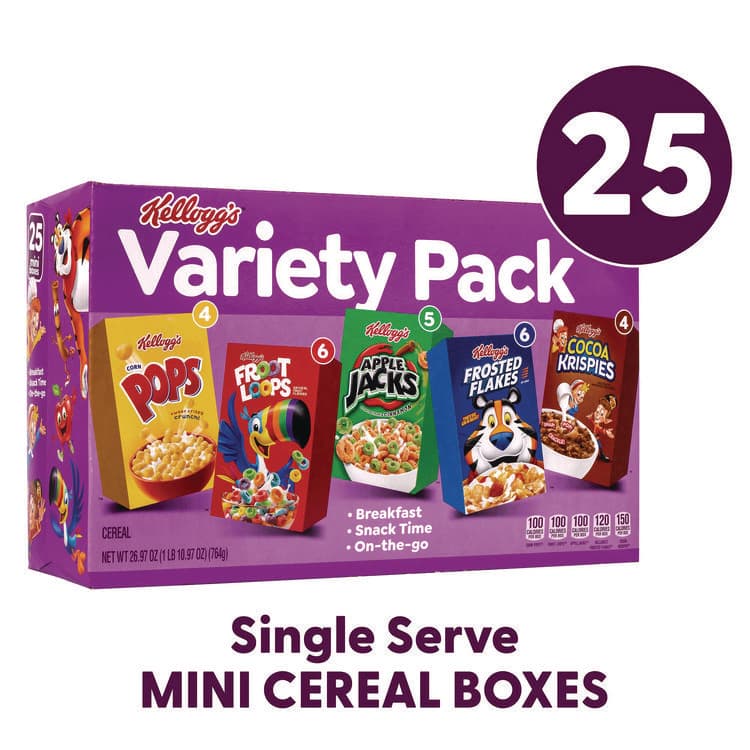 KELLOGG'S Cereal Assortment Pack, Assorted Flavors, Single Serve Box, 25/Carton (GRR22002287) thumbnail 2