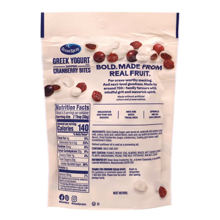 OCEAN SPRAY Greek Yogurt Dipped Cranberry Bites, Cranberry/Yogurt, 5 oz Bag, 12/Carton (GRR22002298) thumbnail 3