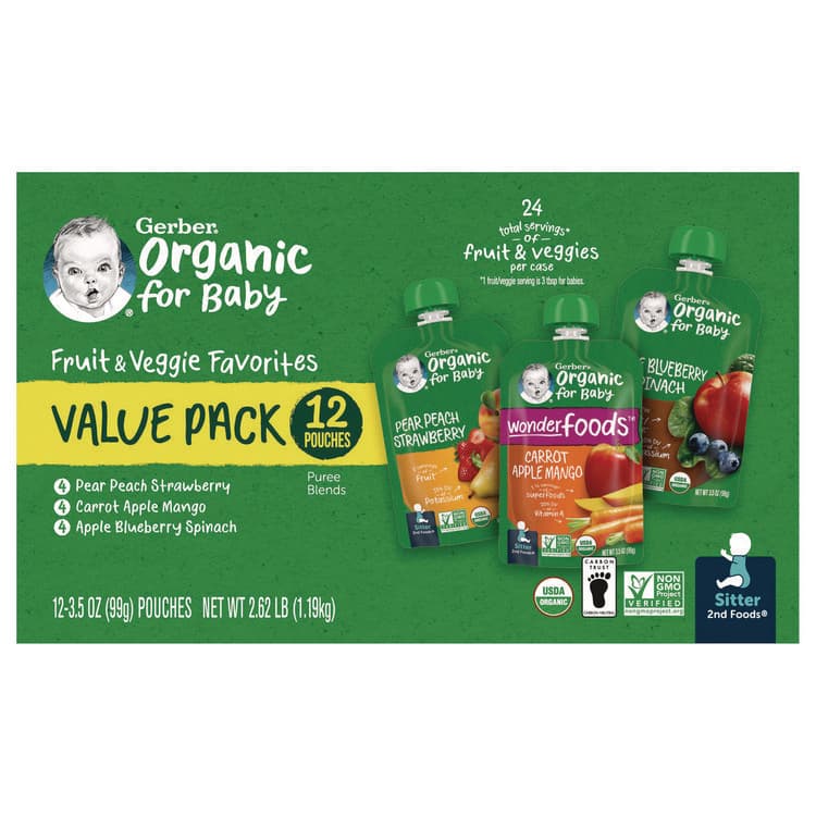 NESTLE Organic 2nd Foods Baby Food Pouches, Assorted Flavors, 3.5 oz Pouch, 12/Carton (GRR22002367)