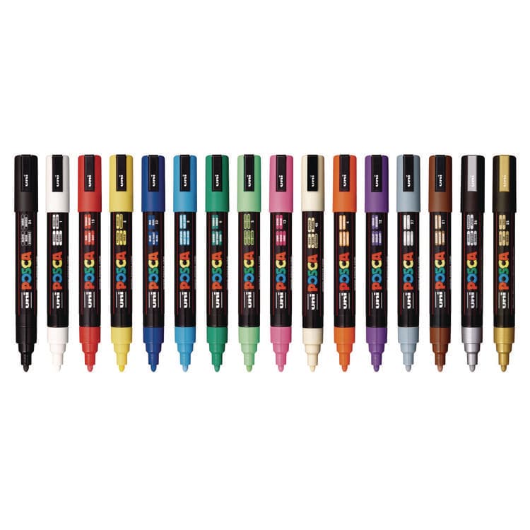UNI Water-Based Paint Markers, Medium Bullet Tip, Assorted Colors, 16/Pack (UBCPC5M16C) thumbnail 2