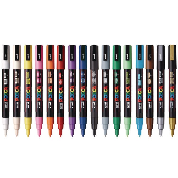 UNI Water-Based Paint Markers, Fine Bullet Tip, Assorted Colors,16/Pack (UBCPC3M16C) thumbnail 2