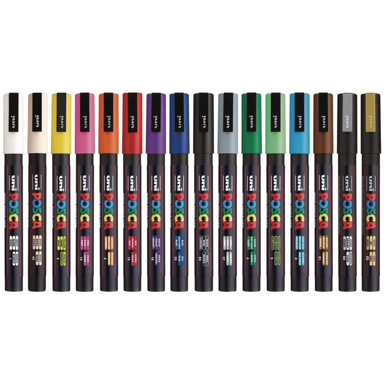 UNI Water-Based Paint Markers, Fine Bullet Tip, Assorted Colors,16/Pack (UBCPC3M16C) thumbnail 3