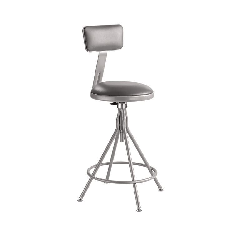 NATIONAL PUBLIC SEATING 6500 Series Height Adj Heavy Duty Vinyl Swivel Stool with Backrest, Supports Up to 500 lb, 24" to 30" Seat Height, Gray (NPS6524HB)