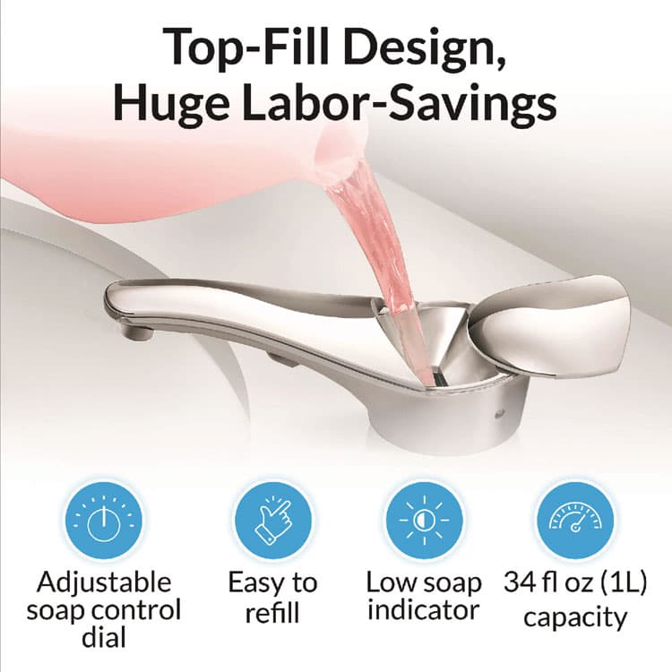 BOBRICK WASHROOM SureFlo Top-Fill Automatic Bulk Foam Soap Dispenser, 34 oz, 2.75 x 6.75 x 3, Polished Chrome (BOB824) thumbnail 2