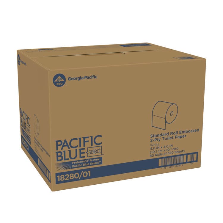 GEORGIA PACIFIC Pacific Blue Select Bathroom Tissue, Septic Safe, 2 Ply, White, 550 Sheets/Roll, 80 Rolls/Carton (GPC1828001)