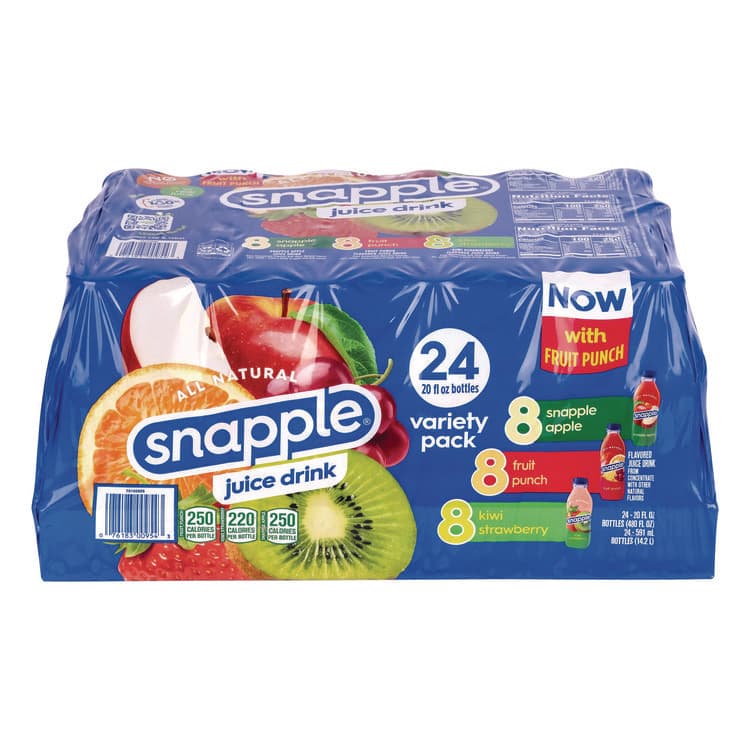 DR PEPPER SNAPPLE GROUP, . Juice Drink Variety Pack, Snapple Apple, Fruit Punch, Kiwi Strawberry, 20 oz Bottle, 24/Carton (GRR22000813)