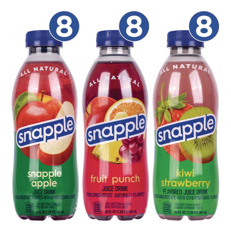 DR PEPPER SNAPPLE GROUP, . Juice Drink Variety Pack, Snapple Apple, Fruit Punch, Kiwi Strawberry, 20 oz Bottle, 24/Carton (GRR22000813) thumbnail 4