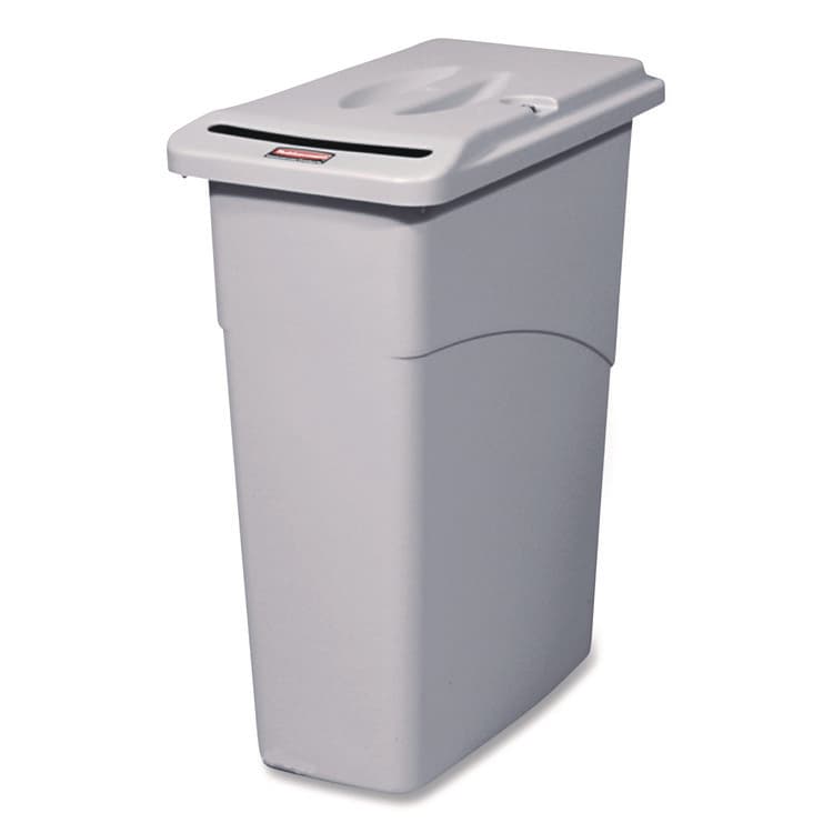 RUBBERMAID COMMERCIAL PROD. Slim Jim Confidential Document Waste Receptacle with Lid, 23 gal, Light Gray (RCP9W15LGY)