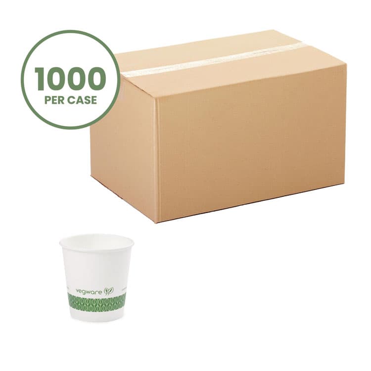 VEGWARE 62-Series Compostable Hot Cups, 4 oz, Paper, White, 1,000/Carton (VEGLV4G)