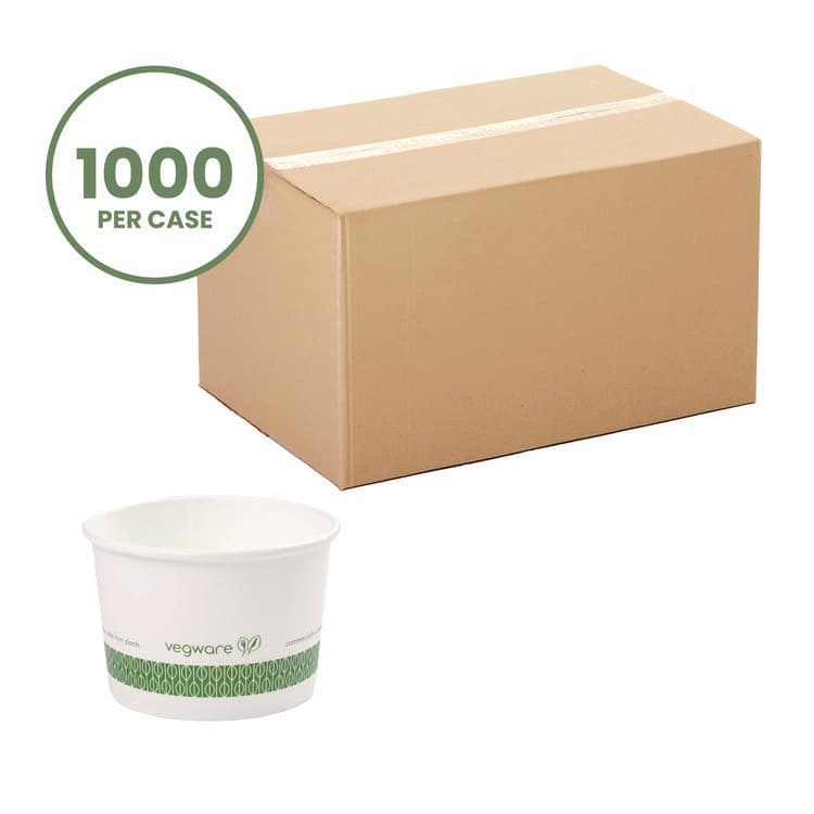 VEGWARE Soup Containers, 8 oz, 3.5" Diameter x 2.4" h, White/Green, Paper, 1,000/Carton (VEGSC08G)