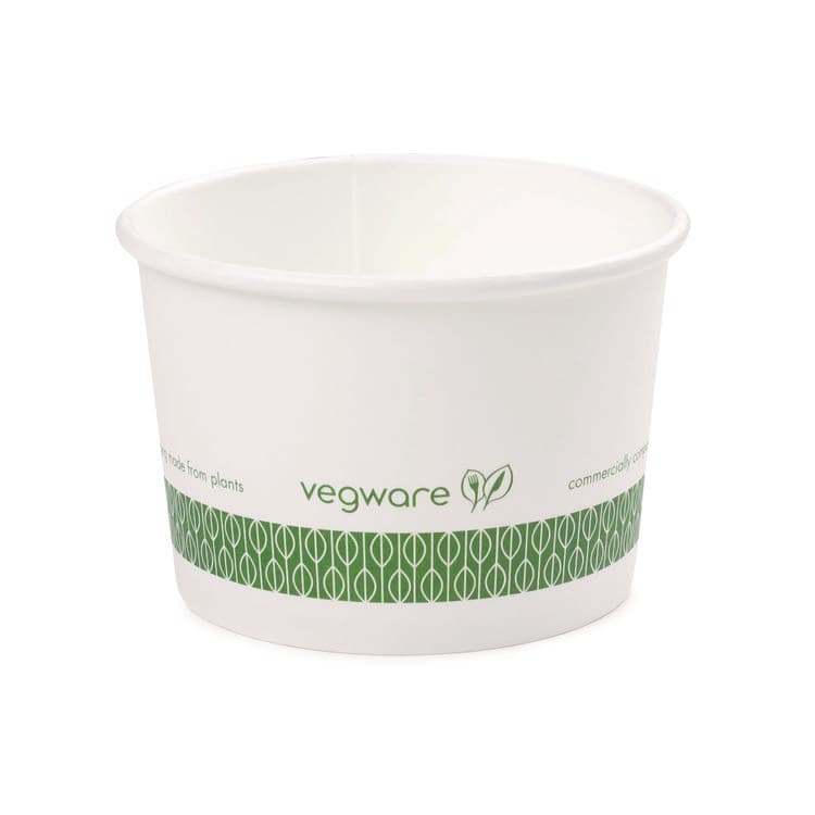 VEGWARE Soup Containers, 8 oz, 3.5" Diameter x 2.4" h, White/Green, Paper, 1,000/Carton (VEGSC08G) thumbnail 2