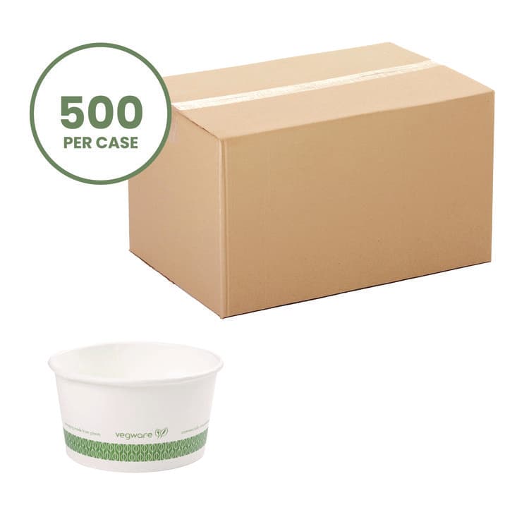 VEGWARE Soup Containers, 12 oz, 4.5" Diameter x 2.5" h, White/Green, Paper, 500/Carton (VEGSC12G)