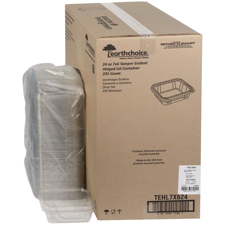 PACTIV EVERGREEN CORPORATION EarthChoice Tamper Evident Recycled Hinged Lid Deli Container, 24 oz, 7.25 x 6.37 x 2, Clear, Plastic, 231/Carton (PCTTEHL7X624)