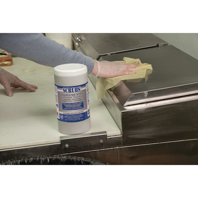 ITW PRO BRANDS Stainless Steel Cleaner Towels, 1-Ply, 9.75 x 10.5, Lemon Scent, 30/Canister (ITW91930) thumbnail 3
