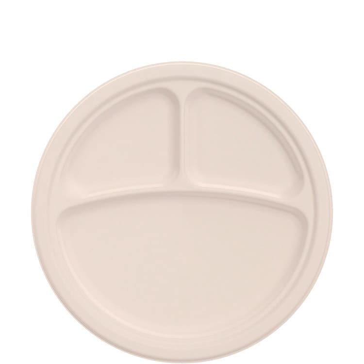 DART Compostable Molded Fiber Dinnerware, ProPlanet Seal, 3-Compartment Plate, 10.2" dia, Natural, 500/Carton (DCC10FBRP3)