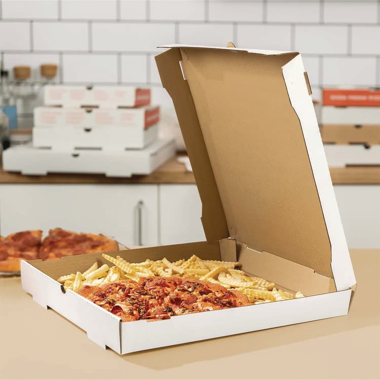 KARAT BY LOLLICUP Corrugated Pizza Boxes, 16 x 16 x 1.97, White/Brown, 50/Carton (KRTFPPBF16W) thumbnail 4